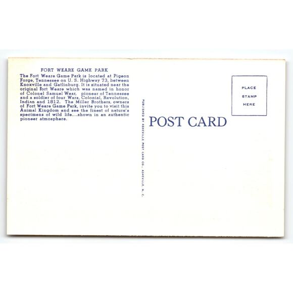Vintage Linen Postcard Fort Weare Game Park Pigeon Forge TN 1940s - Picture 2 of 2